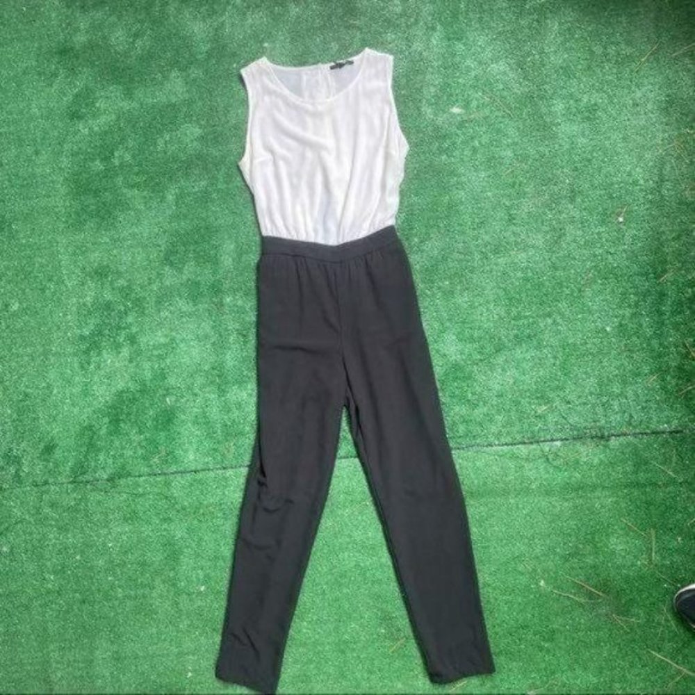 Black & Ivory Sleeveless Jumpsuit Open Back Sz L - Picture 4 of 10